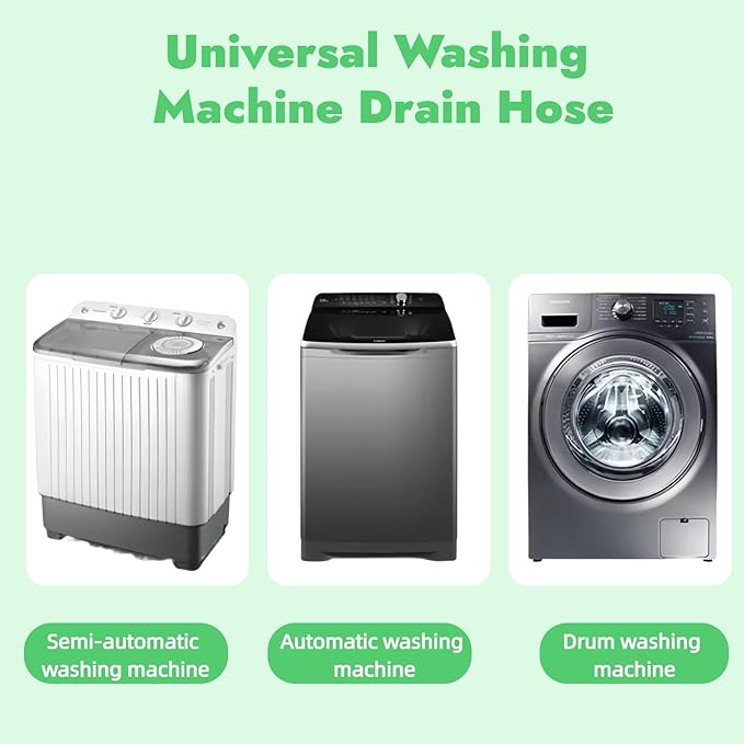 16-FT Universal Washing Machine Drain Hose Kit – Extra-Long Flexible Corrugated Extension for Washer/Dishwasher/Dehumidifier | 7-Piece Set: U-Bend Bracket, 4 Stainless Clamps + Adapter