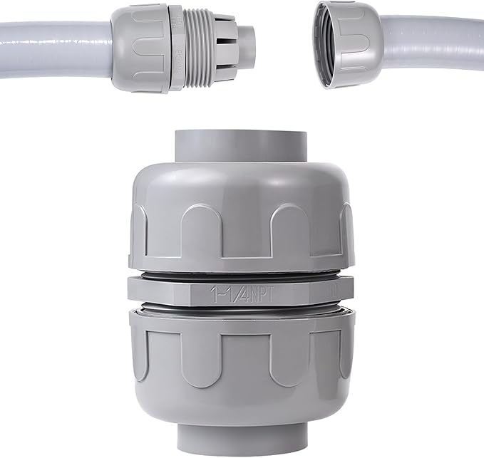 (1Pcs) NPT 1-1/4 inch Liquid-Tight Connector,PVC Flexible Conduit Double-Ended Connector,Straight 180 Degree,Two-Way Conduit Connector,Electrical Conduit Fittings