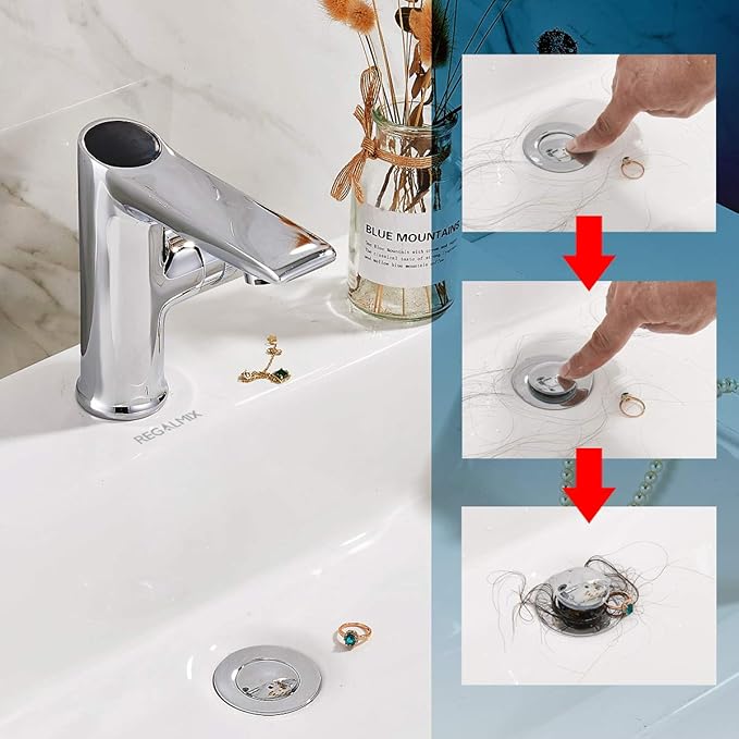 Pop Up Drain, Bathroom Faucet Vessel Vanity Sink Drain Stopper, Built-in Anti-Clogging Strainer, Polished Chrome Without Overflow,Fits Standard American Drain Hole(1-1/2" to 1-3/4") R085A-CP