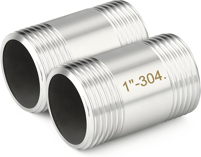 TAISHER 2PCS Stainless Steel Pipe Fittings, 1" BSP Male x 1" BSP Male Threaded, 2" Length Nipple Cast Pipe