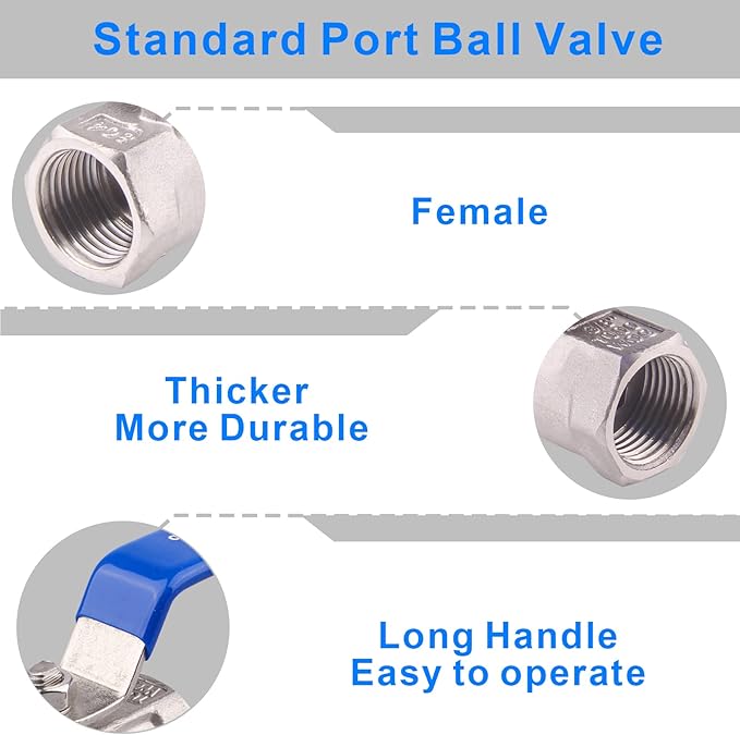 DERNORD Stainless Steel Ball Valve 1PC Type 3/8 Inch NPT Standard Port for Water, Oil, and Gas (3/8 Inch Ball Valve)