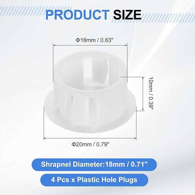 uxcell 4Pcs Plastic Hole Plugs, 16mm(5/8") Flush Type Panel Plugs, Round Snap Knockout Locking Plugs for Furniture Insert End Caps Panels, White