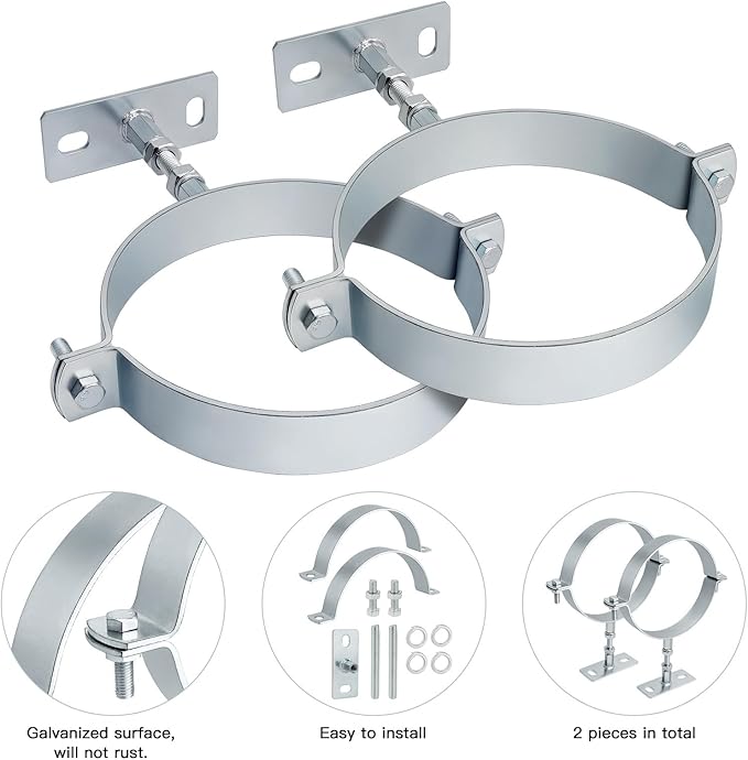 2 Pcs 6 Inch Heavy Duty Adjustable Pipe Bracket,Heavy Duty Split Ring Pipe Hanger,Adjustable Pipe Bracket Clamp,B Vent Adjustable Wall Strap Round Gas Vent Pipe Strap,With Mounting Screws, ETTH541