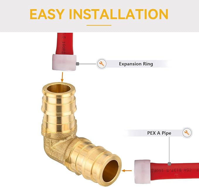 10 Pack PEX A Expansion 90° Elbow,1/2 Inch F1960 Brass Pex A Full Flow Expansion Fittings,1/2"x 1/2" Elbow for PEX A Pipe Tubing Connection(PEX1960033)