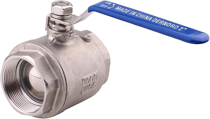 DERNORD Full Port Ball Valve Stainless Steel 304 Heavy Duty for Water, Oil, and Gas with Blue Locking Handles (2" NPT)