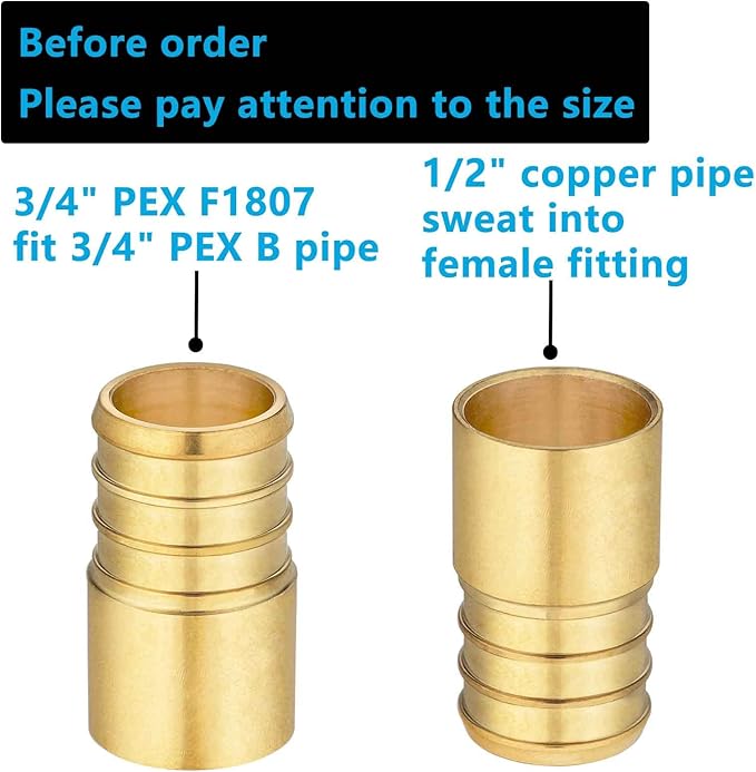 (10 Pack) Lidertik Copper to Pex Fittings, 3/4" Pex F1807 x 1/2" Female Sweat Adapter Brass