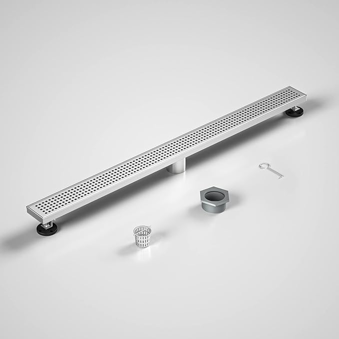 Linear Shower Drain 36", 304 Stainless Steel Floor Drain with Grid Drain Cover & Hair Strainer, Rectangular Shower Drain w/CUPC Certified, Brushed