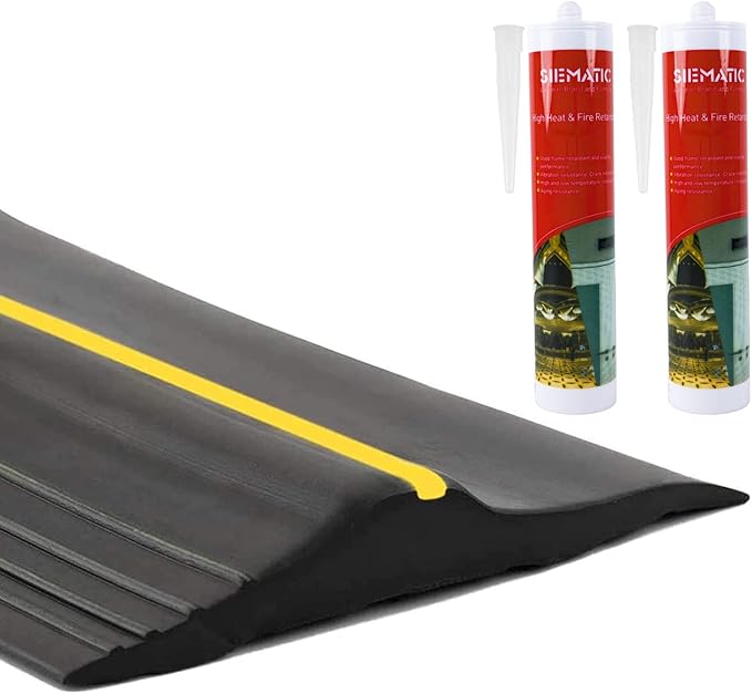 ToLanbbt 16.5Ft/5M Universal Garage Threshold Seal Strip with 300ml Black Sealants/Adhesives, Garage Door Bottom Weatherproof Strip Rubber DIY Weather Stripping Replacement (Black+Yellow)