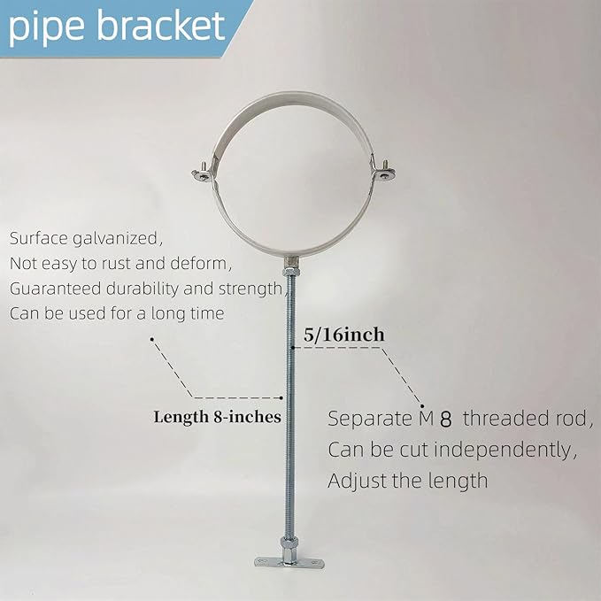 2 Sets Adjustable Pipe Bracket，Heavy Duty Galvanized Iron Stove Pipe Hanger Strap，Wall Support Chimney Pipe Holder，Round Split Ring Vent Conduit Carrier Kit，with All Mounting Screws (3-Inches)