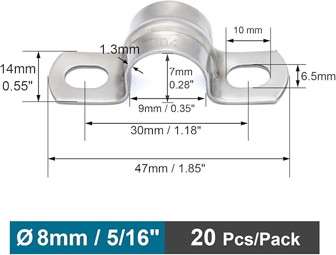 20 pcs 5/16" Conduit Clamp Two Hole U Bracket, Pipe Bracket Heavy Duty for Pipe/Electrical Conduit | OD 5/16" | 20 pcs