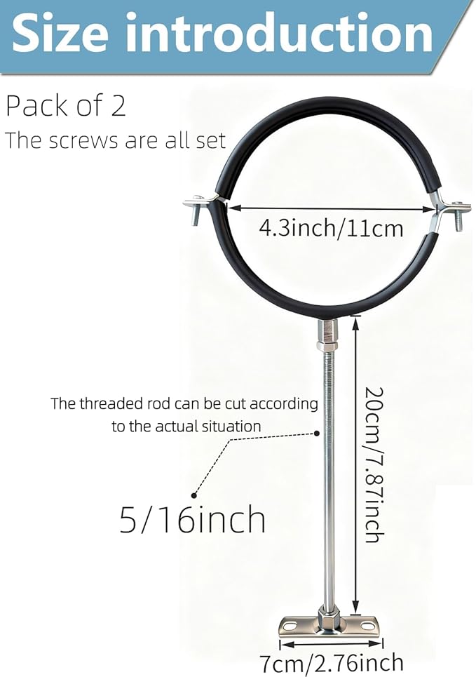 2 Sets Premium 4 Inch Adjustable Pipe Metal Bracket，Heavy Duty Galvanized Iron Stove Pipe Hanger Strap，Wall Support Chimney Round Split Ring Dryer Vent Hose Duct PVC Holder，with All Mounting Screws