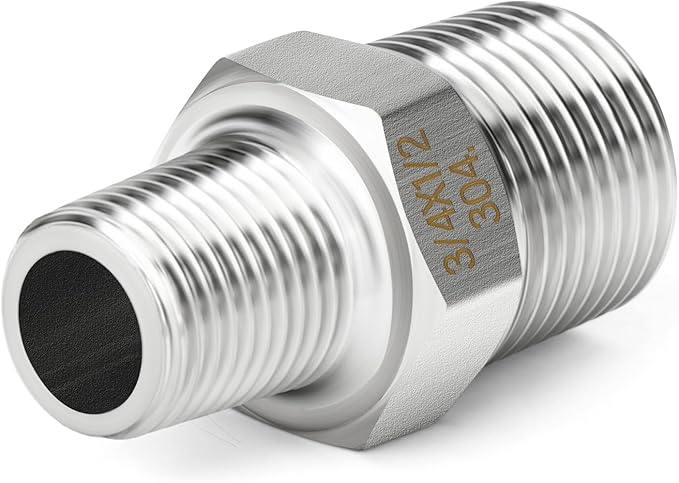 TAISHER 5PCS 304 Stainless Steel New Hex Nipple, 3/4" NPT Male x 1/2" NPT Male, Reducing Pipe Adapter Fitting