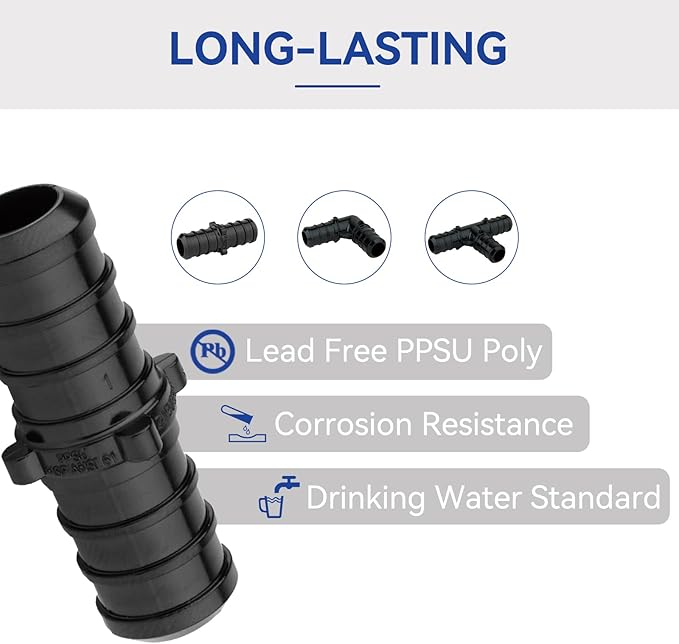 1/2" PEX Poly PPSU Barb Crimp Fittings Combo with Elbow (12 PCS) + Tee (12 PCS) + Coupling (12 PCS),1/2 inch PEX Poly Fitting for PEX Pipe Plumbing Project(36Pack, ASTM F2159)