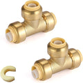 HeSun 300-Pack Pushfit Tee, 3/4"x3/4"x3/4" Push to Connect Plumbing Fittings with Disconnect Clip, Brass Push-fit Fittings for PEX, Copper, CPVC, PE-RT Pipes