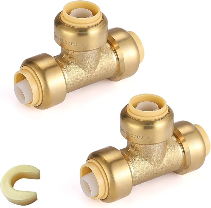HeSun 150-Pack Pushfit Tee, 1/2"x1/2"x1/2" Push to Connect Plumbing Fittings with Disconnect Clip, Brass Push-fit Fittings for PEX, Copper, CPVC, PE-RT Pipes
