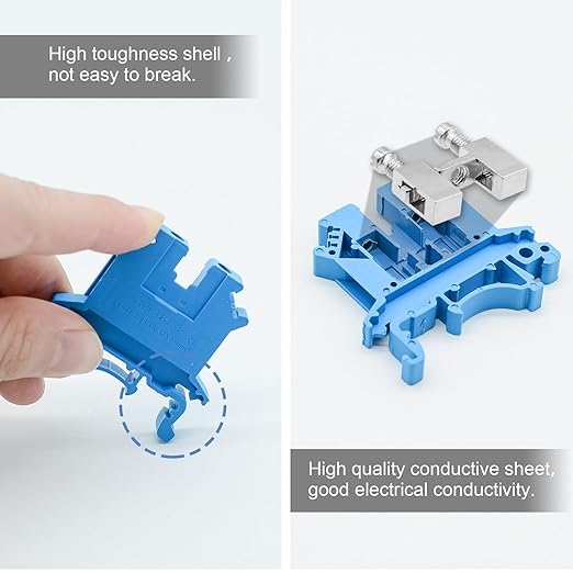Blue UK-2.5B Rail Type Terminal Block Voltage and Current Safety Ground Terminal Block 800V 32A 2.5 Square mm 100 Pack