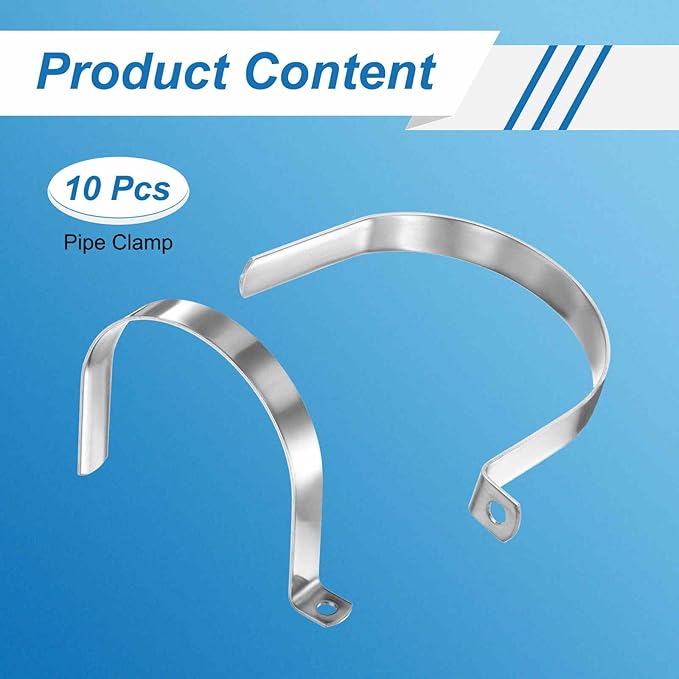 HARFINGTON 4-1/2 Inch Pipe Strap, 304 Stainless Steel Conduit Clip 10Pcs Single Hole Strap Clamp for Pipe Tube Cable Fixing (114mm, Silver)