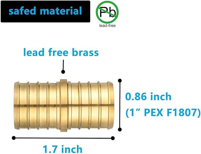 (10 Pack) Lidertik PEX Fittings 1 inch Straight Coupling Connector, 1" PEX F1807 to 1" PEX F1807 Crimp Pipe Fitting Brass