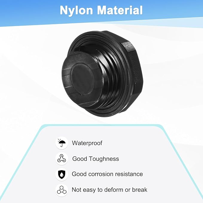 5-Pack Inner Hex Head Pipe Plug End Cap, M16x1.5mm Nylon Garden Hose Stopper Connector Plug with Sealing Ring for Terminating Pipe Ends [Black]