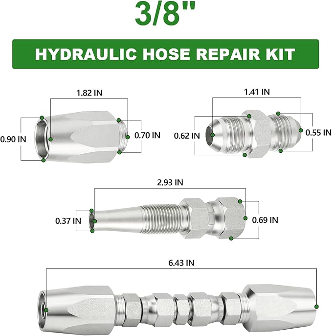TAISHER 2PCS Hydraulic Hose Repair Kit 3/8" Reusable Fittings, 2-Wire Size #06 Field Repair Kit
