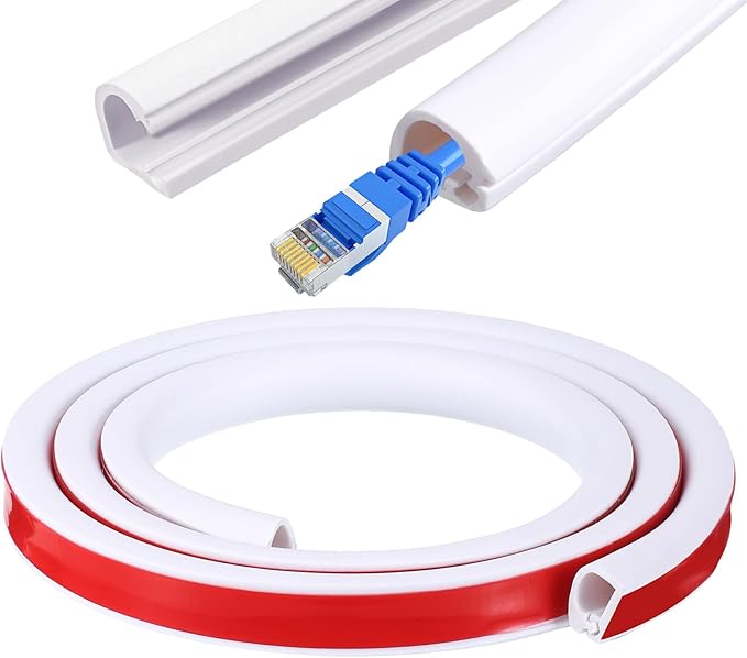 39" Side Cord Wall Cover, Buckle Cable Hider, Silicone Cord Hider, Self-Adhesive Cords Cover for Wall Mount TV, White PVC Wire Channel for Home Office Cable Management