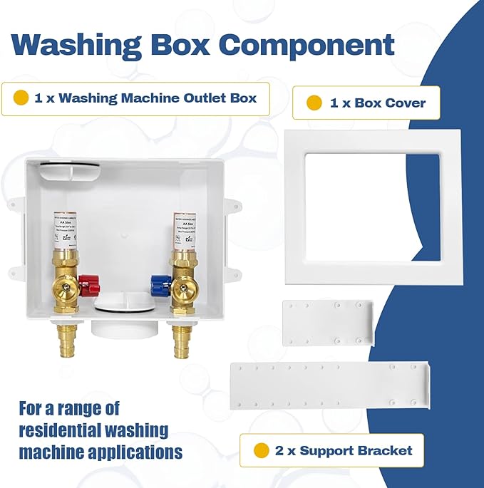 50-PACK GUOFIS Washing Machine Outlet Box with Copper Water Hammer Arrestor,PEX Laundry Washer Box with Central and Side Drain(1/2"PEX-A Expansion Connection Inlet X 3/4"MHT Outlet)(WM013-50Pack)