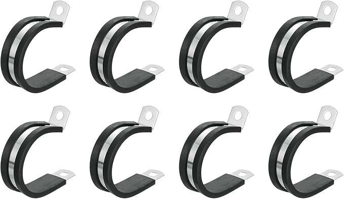 uxcell 1-3/8"(34mm) Cable Clamp, 304 Stainless Steel Rubber Cushioned Insulated Clamp R Shape Metal Clamp Tube Holder for Pipe Hose Wire Cord Installation 8Pcs