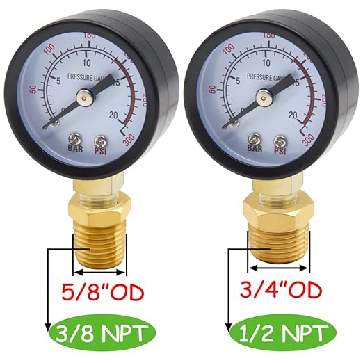Pressure Gauge 0-300PSI 1-1/2" Dial Stainless Steel Case 1/8" NPT Male Brass Bottom Mount Include 1/2" NPT and 3/8" NPT Connector Universal Multifunctional