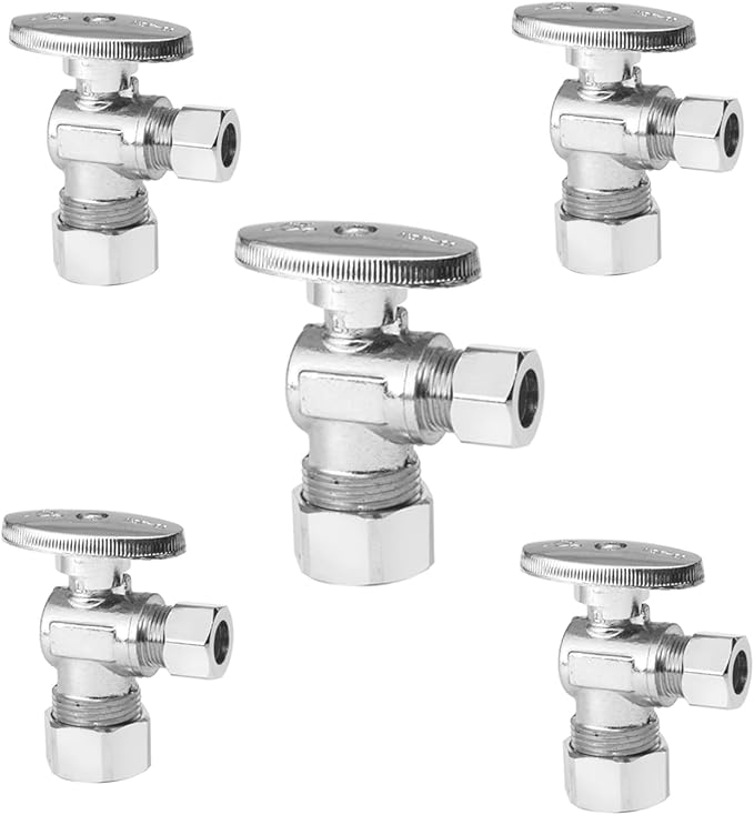 5 Pack Angle Stop Valve,1/4 Turn Water Shut Off Valves,1/2" Nominal (5/8" OD) Compression Inlet x 3/8" OD Compression Outlet Shut-off Valve Plumbing(VALVE116-5Pack)