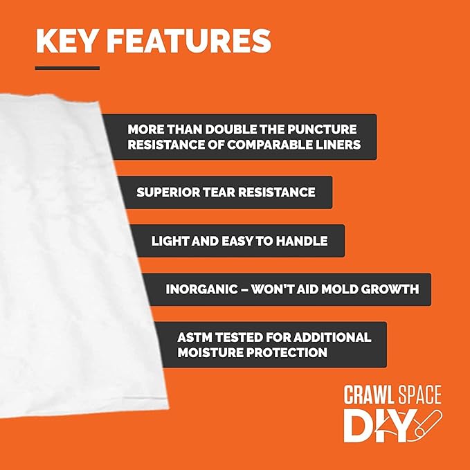 Whitecap - Crawl Space Vapor Barrier - 20 Mil (12' x 100'), Thick Plastic sheeting, Drop Cloth Moisture Barrier Covering for Crawl Space Encapsulation, Heavy Duty Polyethylene, White Woven Sheeting