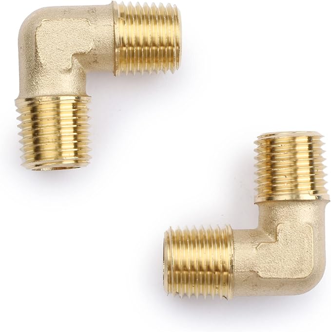 U.S. Solid 2pcs 90 Degree Barstock Street Elbow Brass Pipe Fitting 1/4" NPT Male Pipe to 1/4" NPT Male