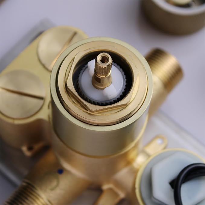 Solid Brass 5 Way Shower Diverter Valve with Temperature Display Shower Mixer Valve Bathroom Shower Diverter Replacement,Brushed Gold