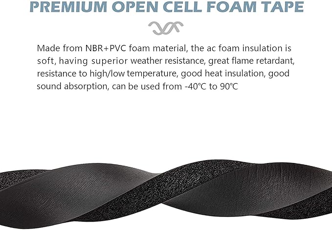 NBR-PVC Foam Window AC Insulation Strip, 2 X 1 Inch High Resilience Weather Seal Roll with Non-Viscous Design (6.5 Feet Long)