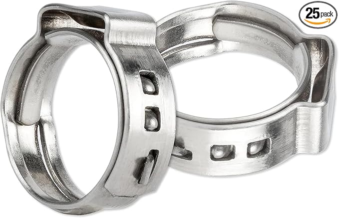 25 PCS 3/8 inch PEX Pipe Clamps, MISPIRE PEX Cinch Clamps Stainless Steel 304 Pinch Clamps for PEX Pipe Tubing Fitting Connections, Sliver