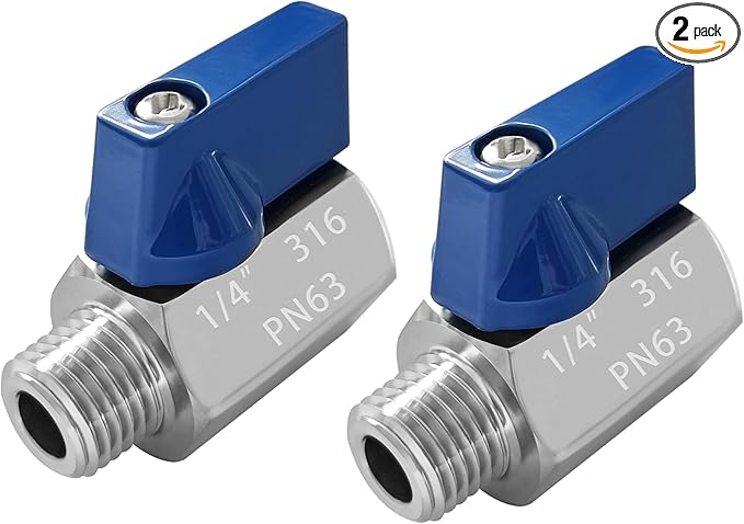 316 Stainless Steel Mini Ball Valve 1/4" NPT Male x Female Thread Shut Off Valve for Water,Oil and Gas (Pack of 2)