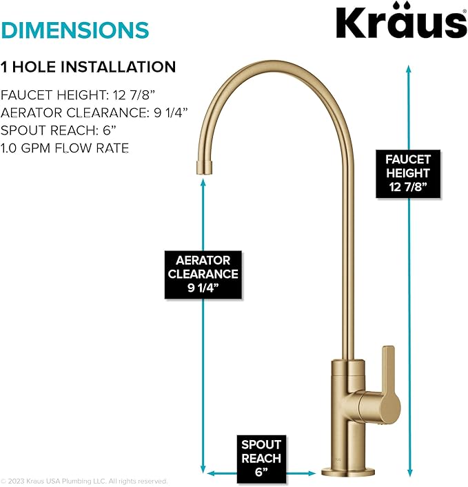 KRAUS Oletto Single Handle Drinking Water Filter Faucet for Reverse Osmosis or Water Filtration System in Brushed Brass, FF-103BB