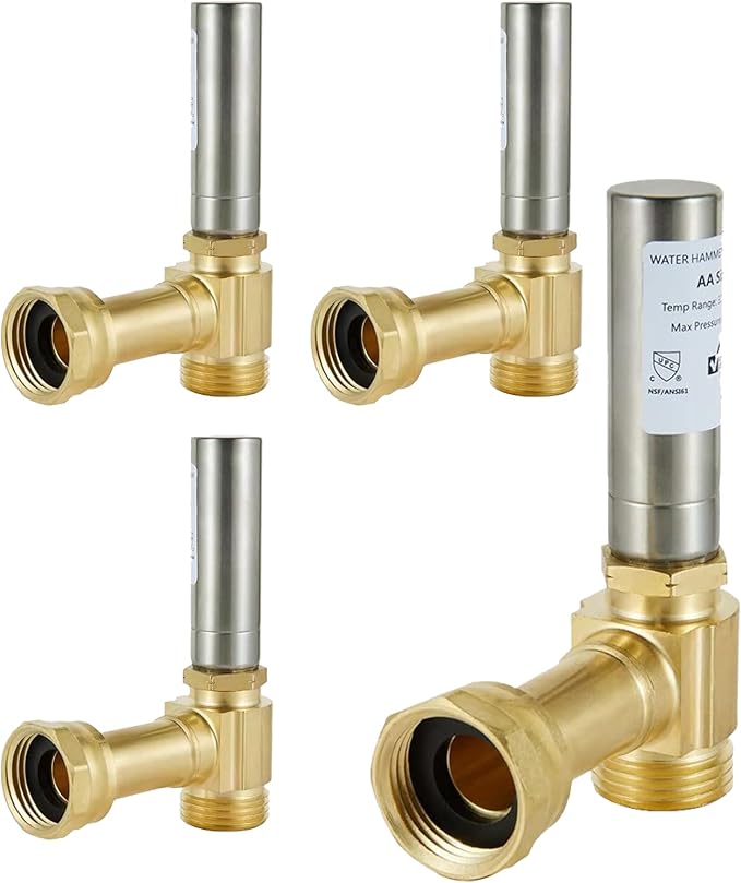Water Hammer Arrestor,3/4 Inch Swivel FHT x 3/4 Inch MHT Stainless Steel Water Arrestor for Washing Machine Connection(4PACK,Angle Stainless Steel Arrestor)(HAMMER018-4Pack)