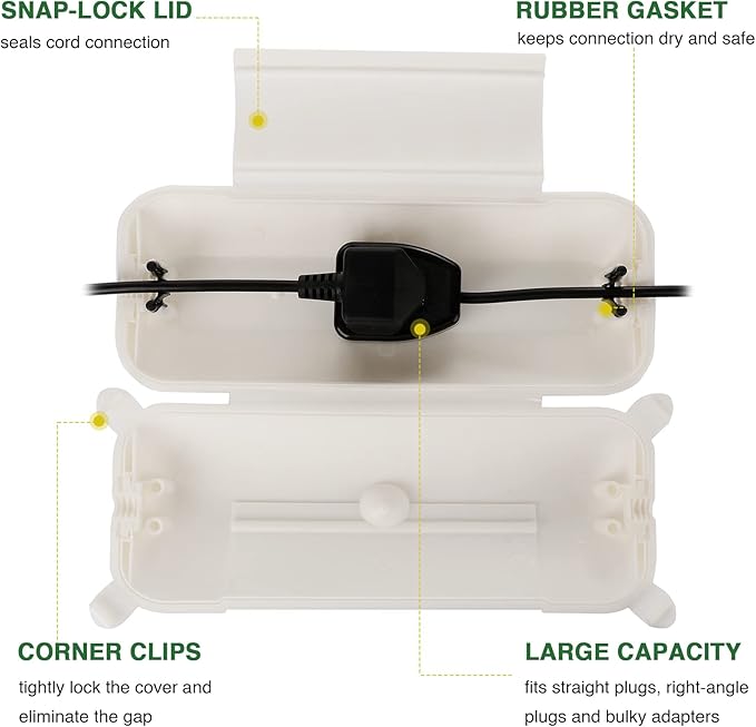 Flemoon 2-Piece Outdoor Waterproof Electrical Box Set – 12.5" x 8.5" x 5" Large Electrical Box & 11.3" x 4.3" x 3" Extension Cord Cover for Power Strip, Outlet, Holiday Light, White