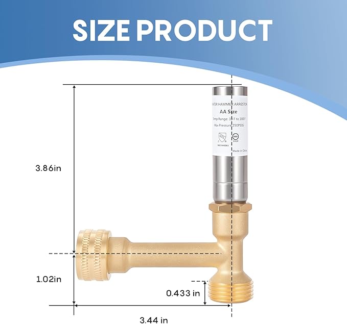 Tee Stainless Steel Water Hammer Arrestor for Washing Machine, 3/4" Male GHT & 3/4" Swivel Female GHT, Angle(Pack-2)