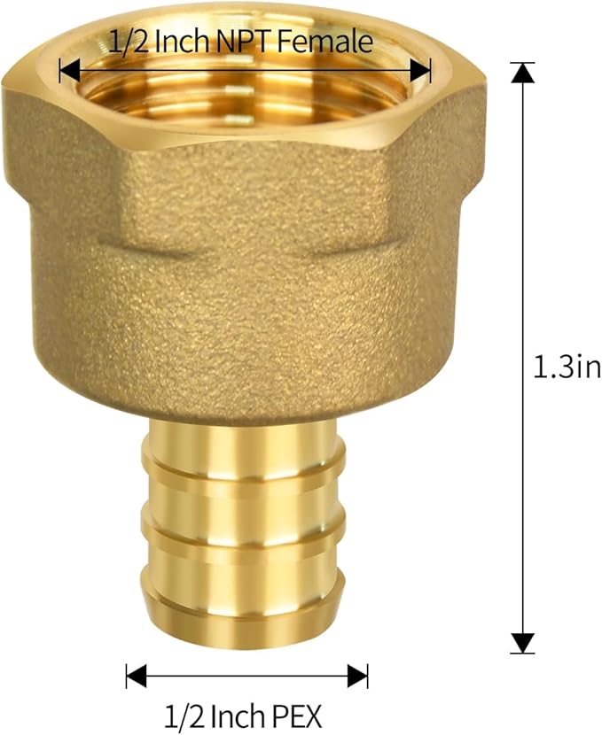 10pcs PEX 1/2" x 1/2" NPT Female Fittings, 1/2"x 1/2" NPT Female Threaded Adapter Crimp Fitting, Brass, Full Port for PEX pipes in plumbing jobs