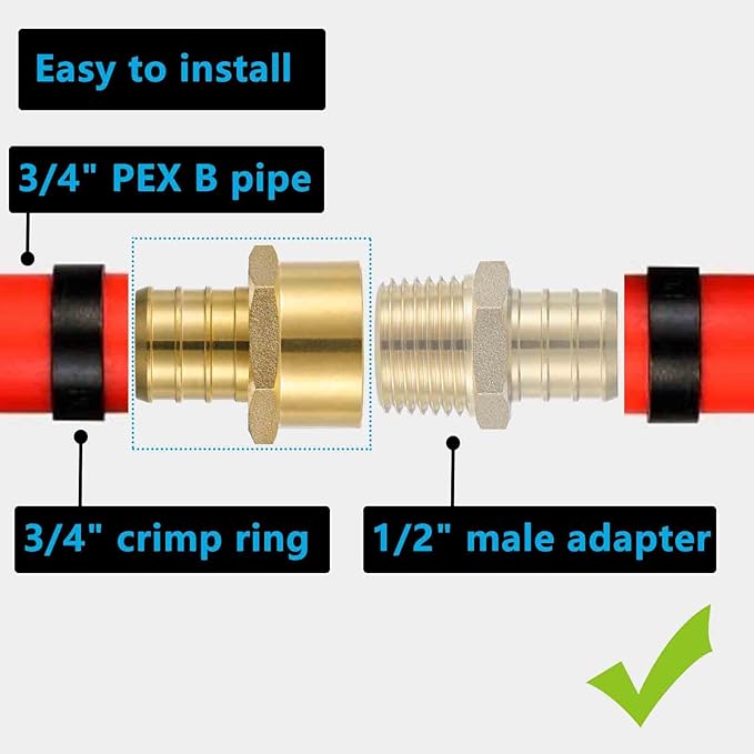 (10 Pack) Lidertik 3/4 PEX to 1/2 NPT Female Adapter, 3/4" PEX F1807 to 1/2" NPT Female Threaded Adapter Brass