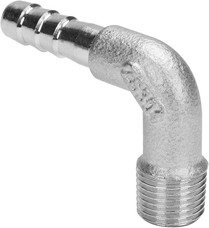 DERNORD 1/4" Hose Barb x 1/8" Male NPT Stainless Steel 90 Degree Elbow- Home Brew Pipe Fitting