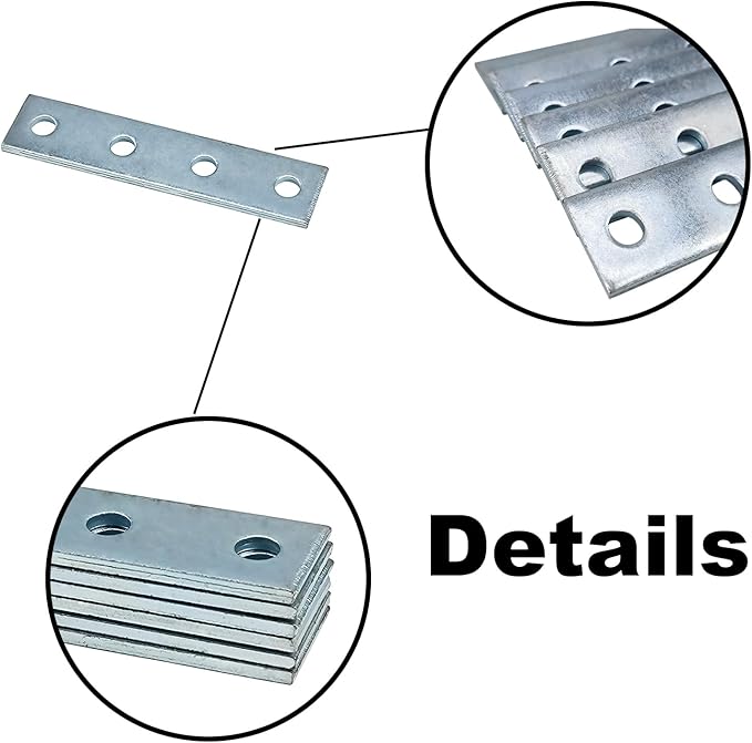 4 Hole Flat Plate Rectangular Connector Fitting Bracket Braces Fit for 1/2" Bolt in 1-5/8" Strut Channel, 6 Pack