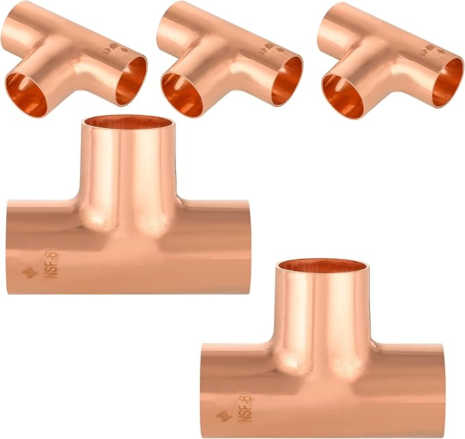 5-Pack EFIELD 5/8" X 5/8" X 5/8" C X C X C Copper Tee, LF Copper Plumbing Fittings with Sweat Solder Connection,(COPPER104)