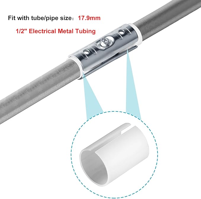 12 Sets Extend Joint Pipe Clamp Fits 1/2" EMT with PE Adapter Shims, Structural Coupling