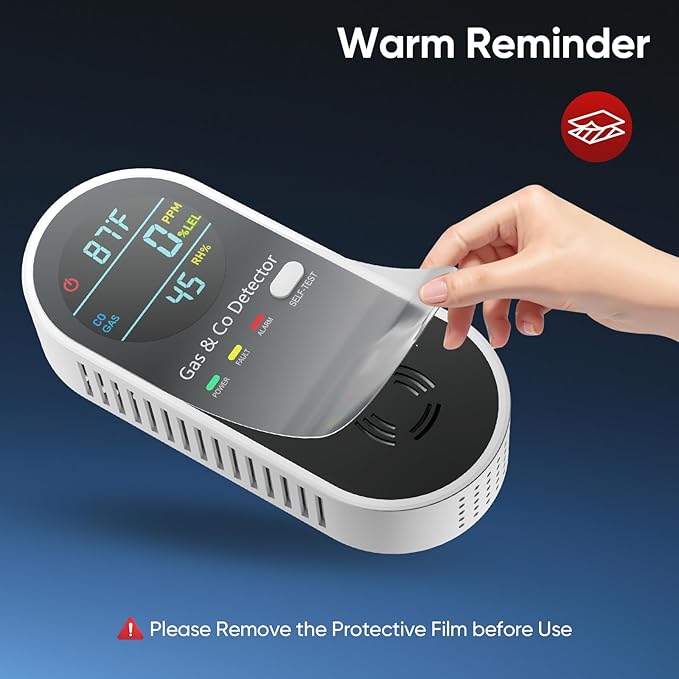 Upgraded Natural Gas Leak Detector & Carbon Monoxide Detectors - 4 in 1 Natural, Propane, Co & Gas Detector -Carbon Monoxide Detectors Plug in -Temperature & Humidity for Home, RV (3 Packs)