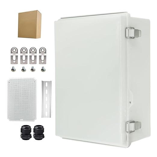 Waterproof Electrical Box Junction Box Weatherproof IP67 ABS Plastic Enclosure Switch Router Project Box Electronics DIY Enclosure with Mounting Plate and Wall Bracket Grey 13.8"x9.8"x5.9"