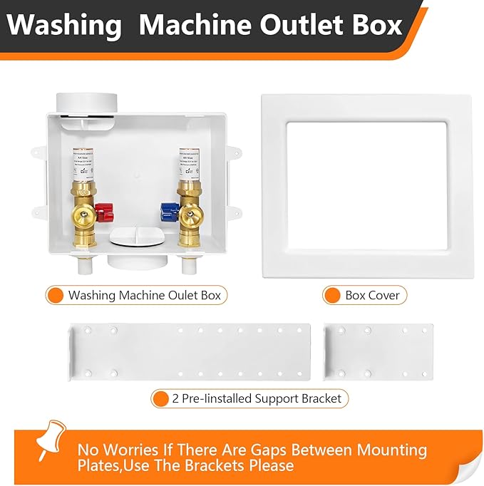 1-Pack HeSun Washing Machine Outlet Box, 1/2 Inch CPVC Inlet x 3/4 Inch MHT Outlet, Pex Washer Box Center Drain,with Copper Water Hammer Arrestor(WM014)