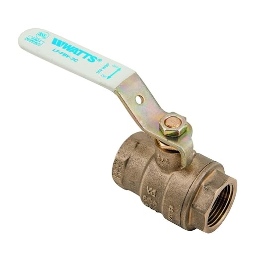 Watts LFFBV-3C-M1 Series 1/4" Lead-Free 2-Piece Full Port Chrome-Plated Brass Ball Valve with Female Threaded End Connections, Copper Silicon Alloy Body, O-Ring Seal, Steel Handle