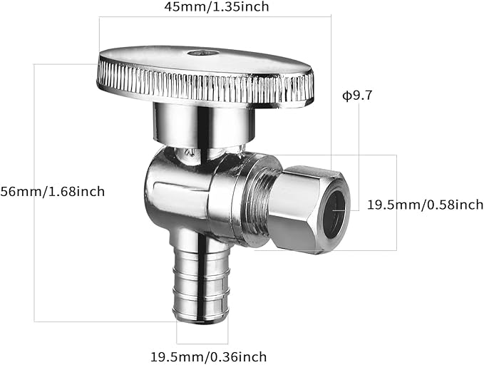 (10 Pack) BH Angle Stop Valve 1/2" PEX x 3/8" OD Comp, 1/4 Turn Shut Off Valve, Chrome Plated Brass, for Bathroom Toilet Kitchen Shower Plumbing